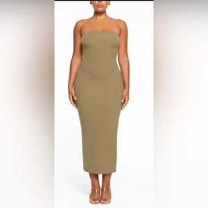 SKIMS FITS EVERYBODY STRAPLESS TUBE LONG MAXI DRESS KHAKI 4X NEW 26/28